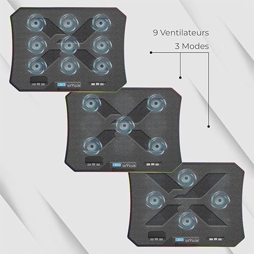 EMPIRE GAMING - Guardian C900 PC-Kühler für Laptop 12''-17'' RGB - 9 Lüfter - LCD-Controller - 10 RGB-Modi - 6 Geschwindigkeiten - 7 Einstellbare Höhen - Abnehmbare Halterung
