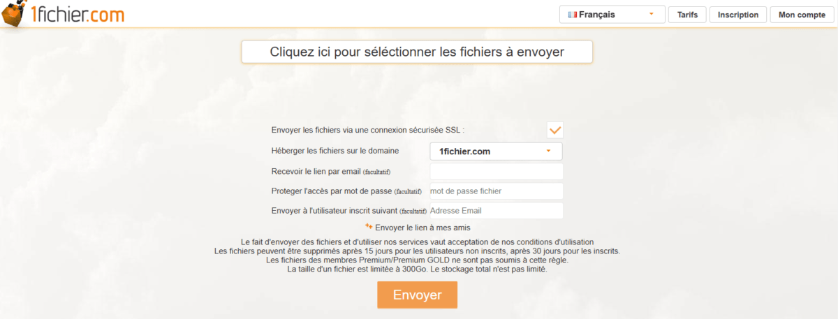 fonctionnalités principales de 1Fichier 