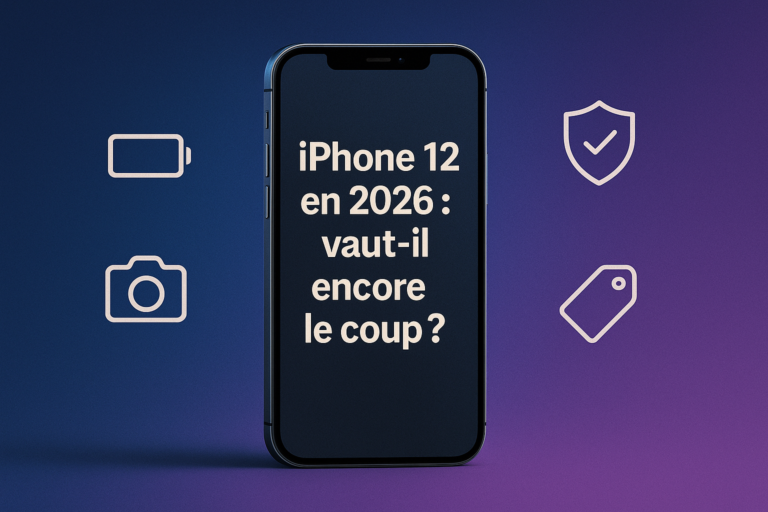 Illustration smartphone pour article sur iPhone 12 en 2026 et son rapport qualite prix
