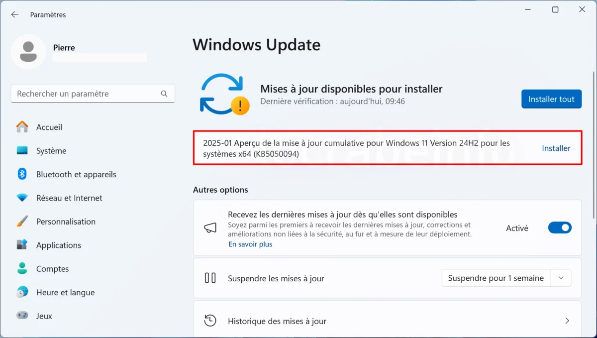 Quelle est la taille de cette mise à jour et combien de temps prend son installation
