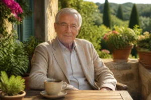 Claus Theo Gärtner profite d'un moment de détente paisible sur une terrasse ensoleillée, découvrez que devient l'acteur aujourd'hui.