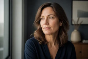 Portrait d'Anne-Sophie Faucheur dans un intérieur lumineux, illustrant son état actuel après sa condamnation judiciaire.