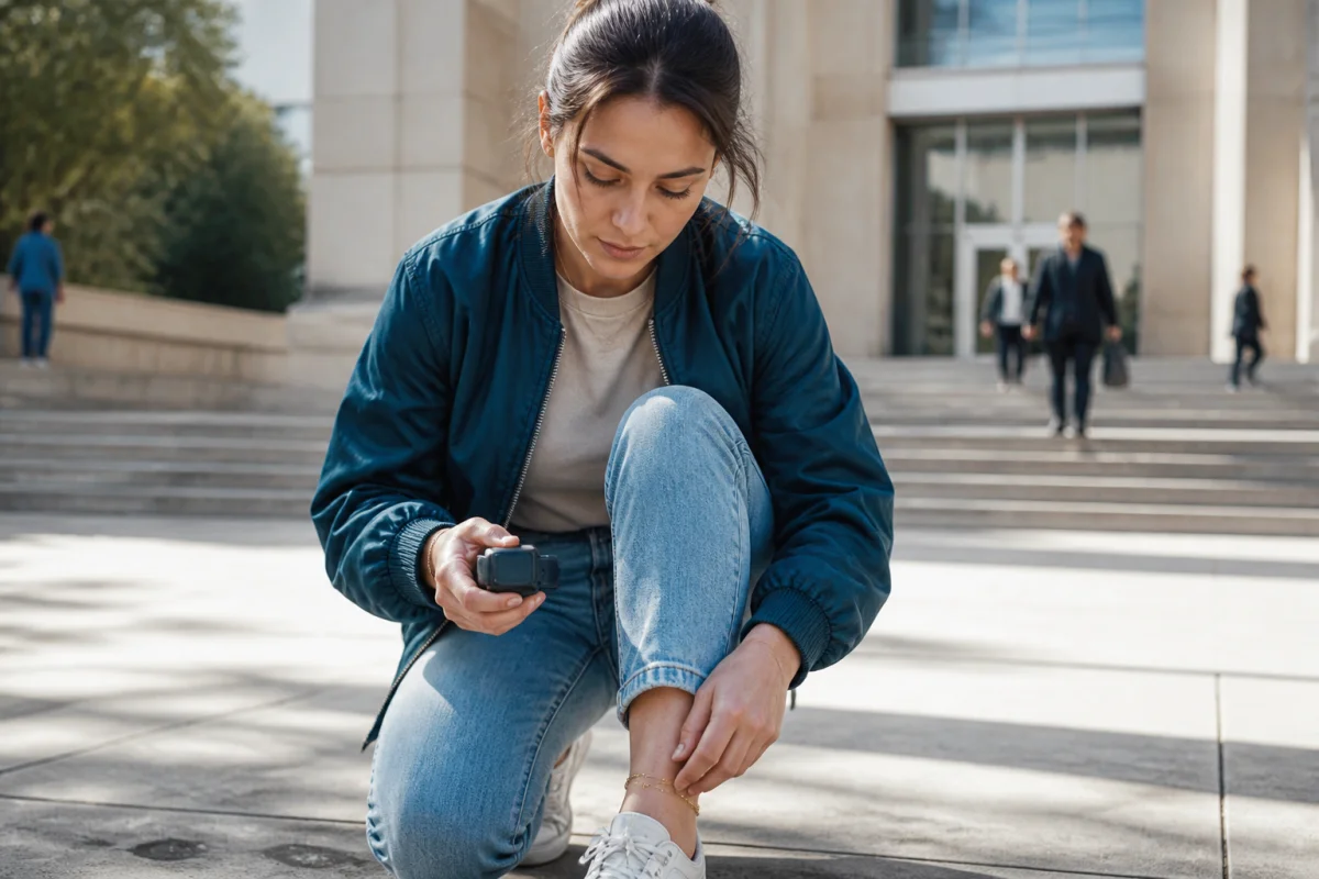 Comprendre la fin de La fille au bracelet - Geekodrome: Boutique d'accessoires geek La fille au bracelet, acquittée, retire son bracelet électronique devant un palais de justice, une chaînette dorée au poignet