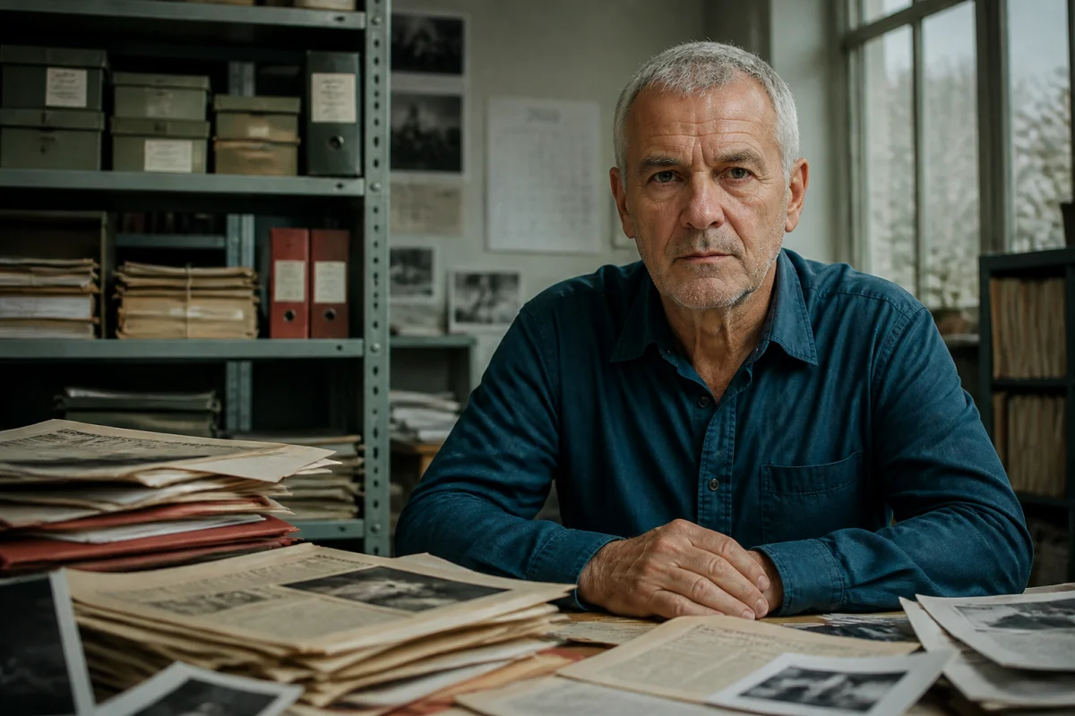 Que devient Jacques Hyver aujourd’hui - Geekodrome: Boutique d'accessoires geek Que devient Jacques Hyver aujourd’hui : homme âgé anonyme dans une salle d’archives retraçant une ancienne affaire judiciaire